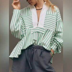 Stripe Half Zip Long Sleeve Swing Top Size Medium